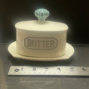 Ceramic Butter Dish with Blue Knob